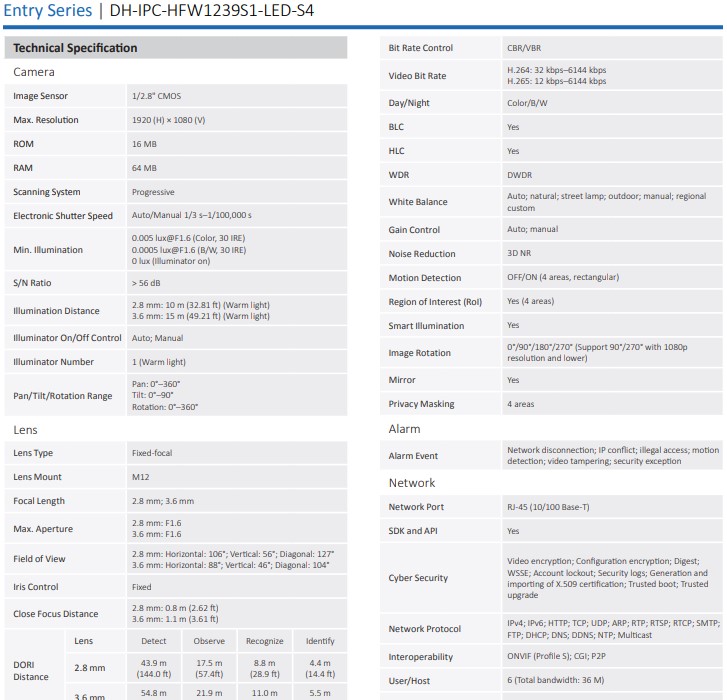 Dahua IPC-HFW1239S1P-LED-S4