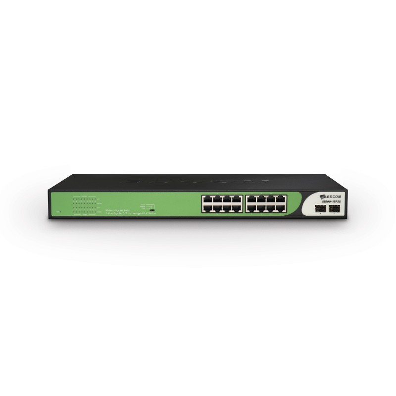 BDCOM S1500-16P2S 16-Port Unmanaged PoE Switch with SFP and 180W PoE Budget